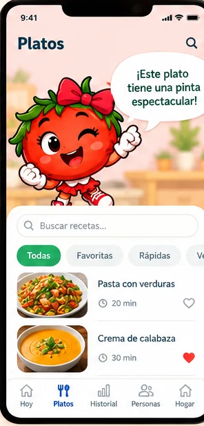 Vista de Platos en la aplicación